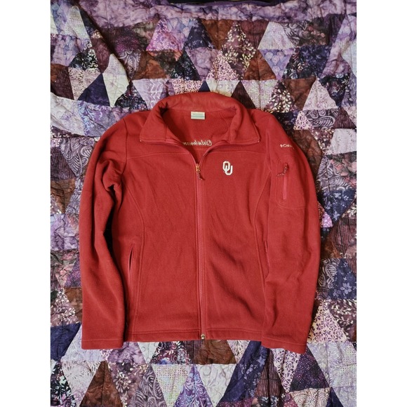 Columbia Oklahoma University Jacket Mens Large Red Fleece Full Zip Sooners - Picture 1 of 9
